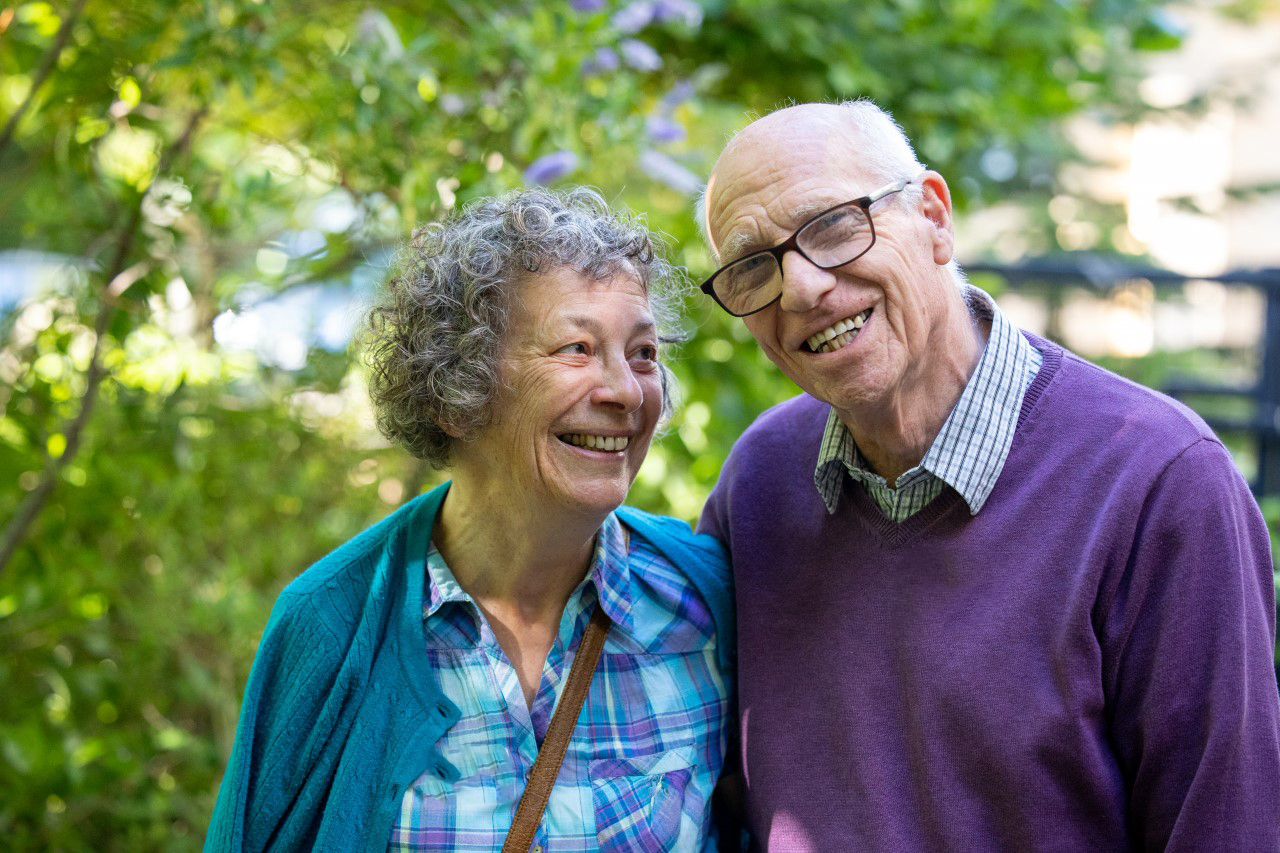 Margaret Herbert and her husband Les pictured in the RICE garden, Les is a dementia patient receiving support from RICE.